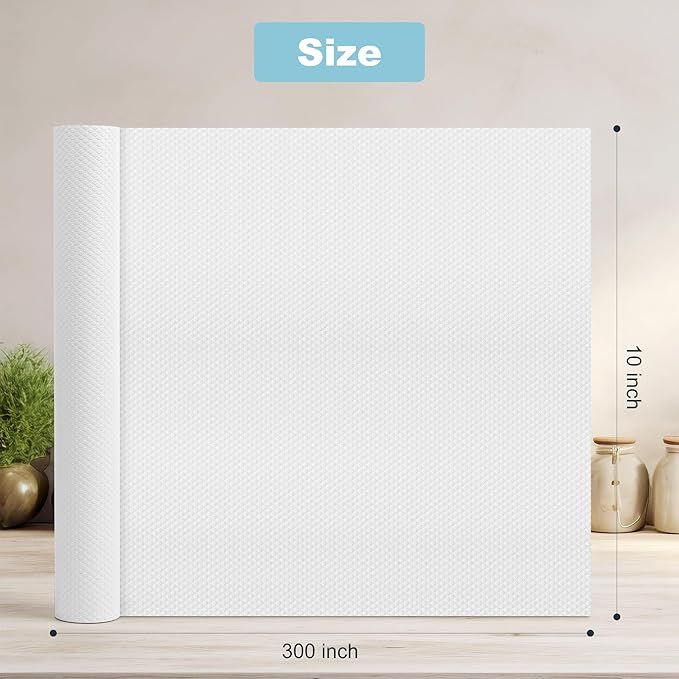 PABUSIOR Adhesive Cabinet Drawer Liner: Peel and Stick White Contact Paper 10" W x 300" L - Non-Slip Waterproof Kitchen Shelf Liner for Pantry Shelves Cupboard