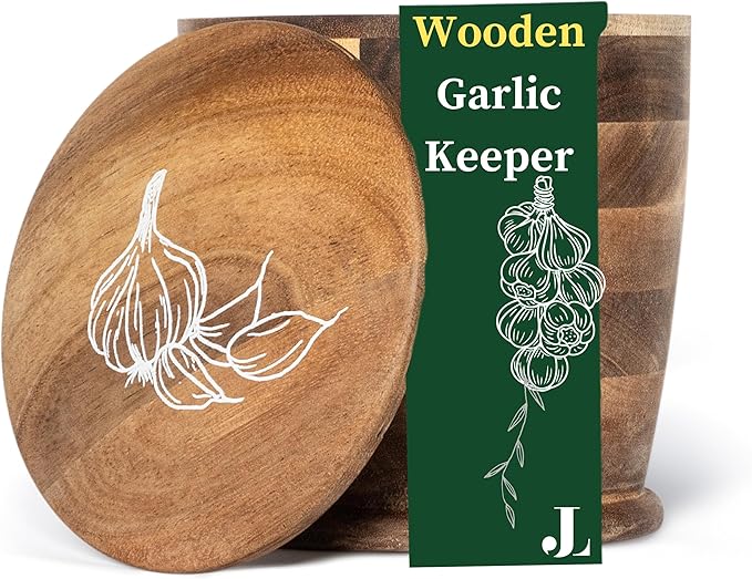 Jean Lemond Introducing The Always Fresh Acacia Garlic Keeper For Counter. A Crafted Large Garlic Storage Jar. A Rustic Garlic Holder Container Pot Saver.