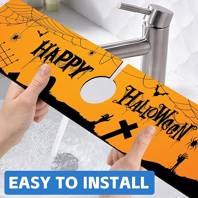Halloween Bats Spider Webs Dish Drying Mat for Kitchen Sink Splash Guard Behind Faucet Sink Mat Absorbent Fast Drying Faucet Draining Mat for Bathroom Kitchen 5.5"×24"
