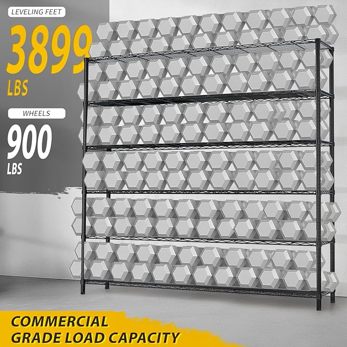 Karl home 6-Tier Metal Storage Shelves, Adjustable Wire Shelving Unit with Wheels & Leveling Feet, Heavy Duty Garage Shelving, Pantry & Kitchen Display Shelf Organizer, Home Storage Rack