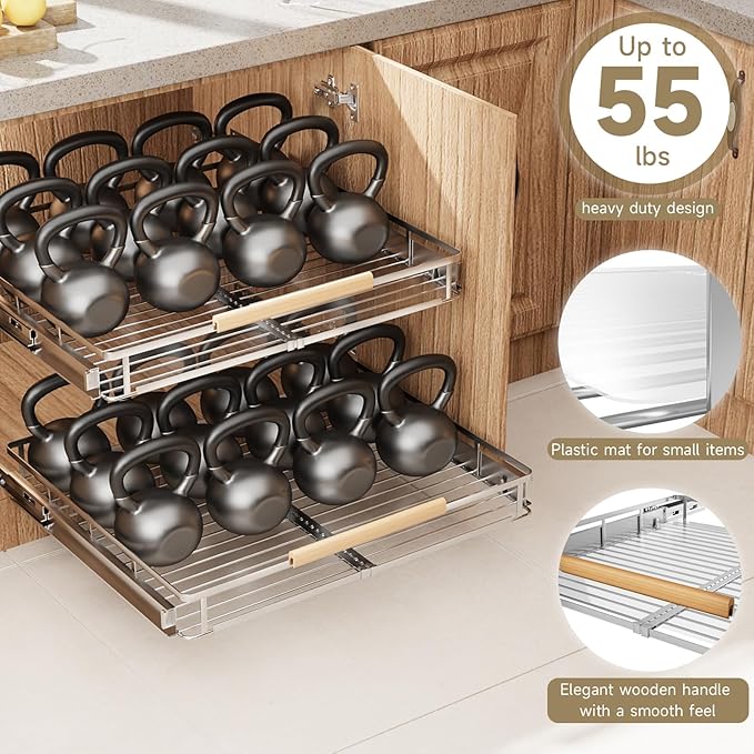 taiheis 2 Pack Expandable Pull Out Cabinet Organizer，Side Mounting 23.2~39.99"x22.5"Cabinet Pull Out Shelves, Expandable Slide Out Spice Rack for Kitchen Bathroom Office