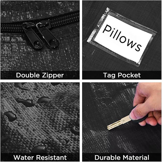 Extra Large Moving Bags Heavy Duty Storage Bags with Zipper Handles, BETU 4 Pack Clothes Storage Totes Bins Packing Moving Boxes, Moving Supplies for College Dorm Essentials, Space Saving, Black