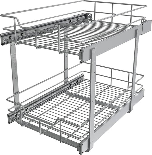 2 Tier Pull Out Cabinet Organizer 15" W X 22" D, Slide Out Drawers For Kitchen Cabinets, Pull Out Drawers For Cabinets Capacity Heavy Duty Caddy, Cabinet Pullout Shelves Chrome-Plated,Bathroom Pantry | Slide Out Drawers, For Kitchen Cabinets, Heavy Dut...