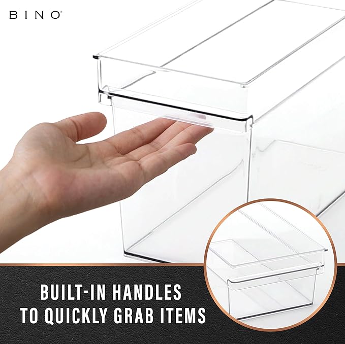 BINO | Plastic Storage Bins, Small - Shallow | THE HANDLER COLLECTION | Multipurpose Organizer Bins | Kitchen Pantry Organizers and Storage | Clear Containers for Organizing Home | Freezer Organizer