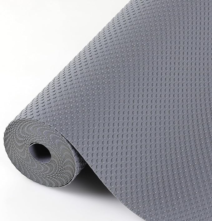 Hersvin Shelf Liners, 24in x 20ft Kitchen Drawer Mats, Non-Adhesive EVA Cupboard Protector, Cabinet Lining (Dark Gray/Dot)