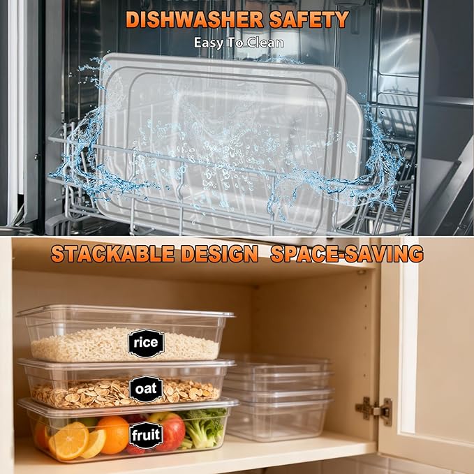 RVGMBO 1/4 Size 2.5 Inch Commercial Food Pan with Lids-[NSF Certified][Hot&Cold Resistant] 6PCS Clear Restaurant Food Storage Containers with Lids, Topping Salad Bar Container (BPA-Free)