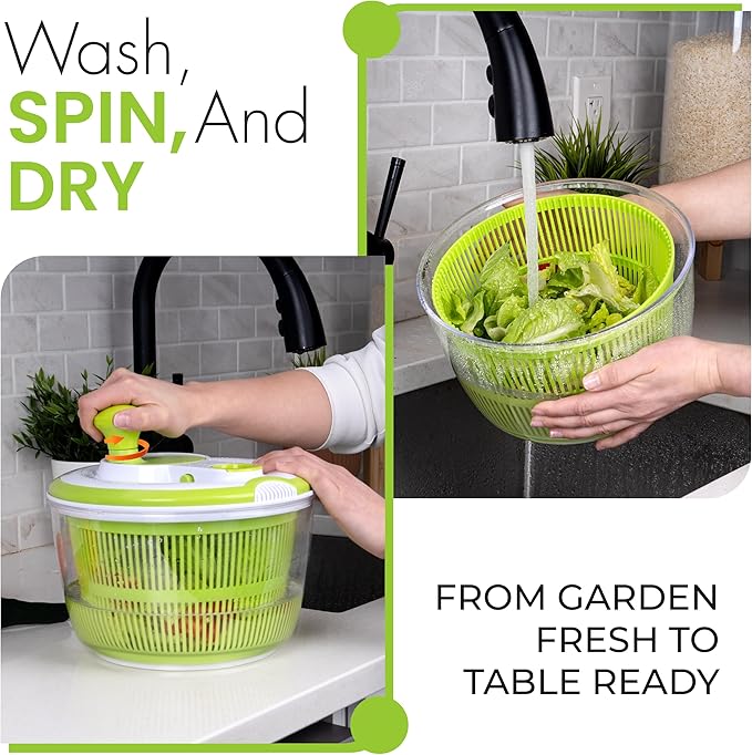 RTMAXCO Salad Spinner, 5L Large Capacity Lettuce Washer with Easy Spin Mechanism, BPA-Free Vegetable Dryer for Kitchen.