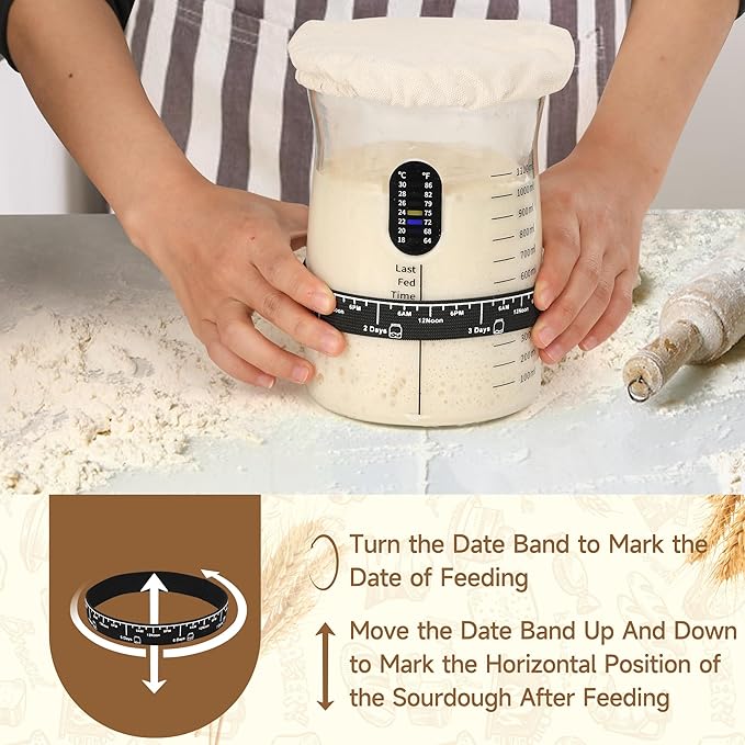 Coco Bird Pro Sourdough Starter Kit- 50oz Large Capacity Sourdough Starter Jar, 17 Flavorful Fermentation Recipes, Sourdough Bread Baking Supplies for Making Delicious Sourdough Breads(1PCS)