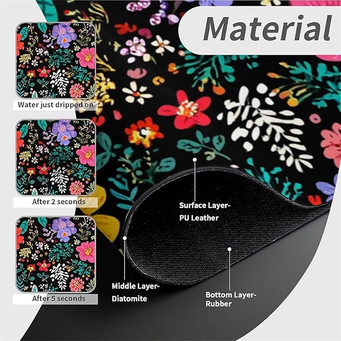 Kitchen Sink Splash Guard，Colored flowers and leaves Faucet Mat Sink Gadgets-Super Absorbent Fast Drying Mat Drip Catcher for Kitchen, Bathroom,Sink Mat, Dish Drying Mat, Bathroom(15" X 5.5" )