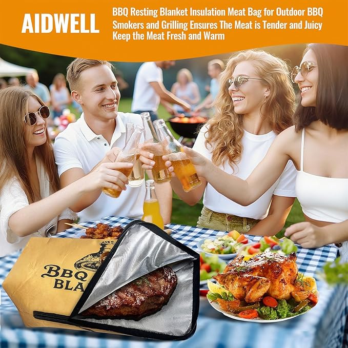 AiDwell BBQ Blanket for Resting Meat 22''Smoker Meat Resting Blanket, Reusable Smoker Grilling Meat Insulated Resting Bag with Wide Mouth,Gifts for Men Him Dad for Large Brisket/Pork Shoulders/Turkeys