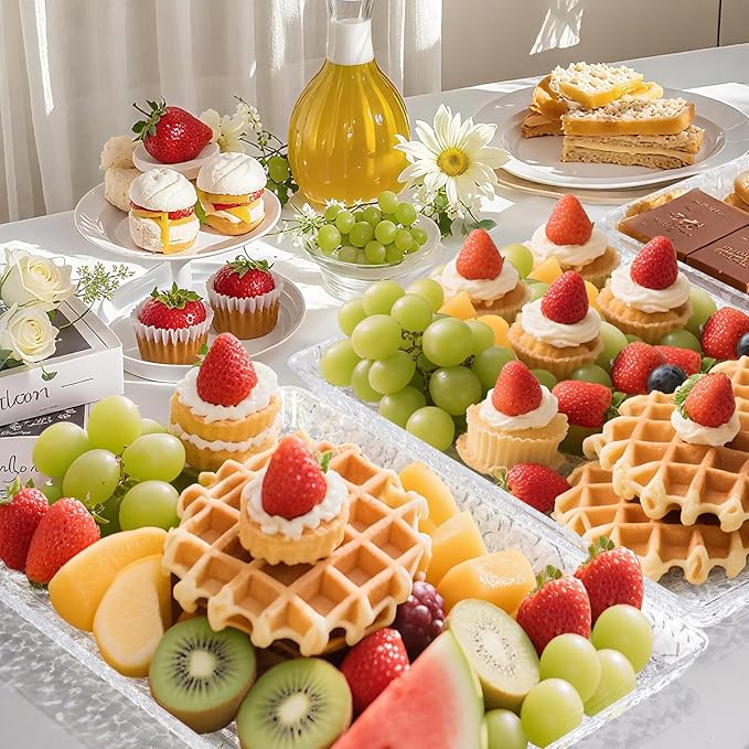 GLITCHCORE 4-Pack Acrylic Serving Tray 15 * 11“Serving Platter Reusable Plastic Tray for for Parties Serving Food for Kitchen/Outdoor/Pantry Organization of Vegetables，Desserts, Cookies, Cakes,