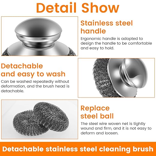 16 Pack Steel Wool Scrubber with 8 PCS Replacement Wire Pads Set, Replaceable Steel Pot Scrubber, Non Scratch Dish Sturdy, for Cleaning Pots, Pans, Grills, Sink