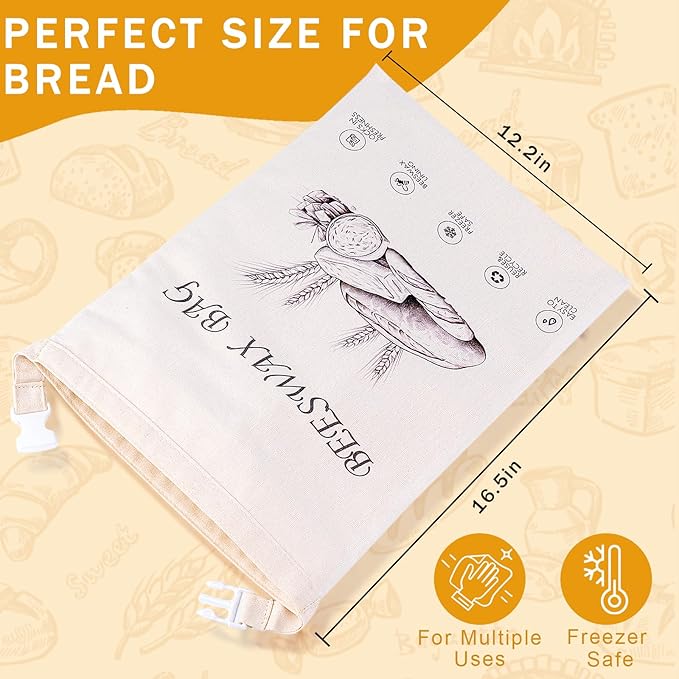 2-Pack Reusable Beeswax Bread Bags for Sourdough & Homemade Bread，Cotton Waxed Bags Keeps Fresh Longer(Navy Bloom)