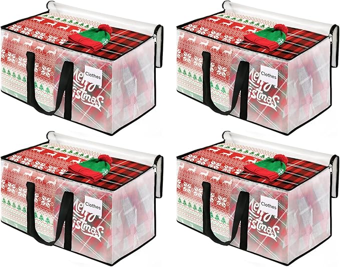 BlissTotes 4-Pack Heavy Duty Extra Large Clear Moving Bags, 125L, Reinforced Handles & Tag Pocket