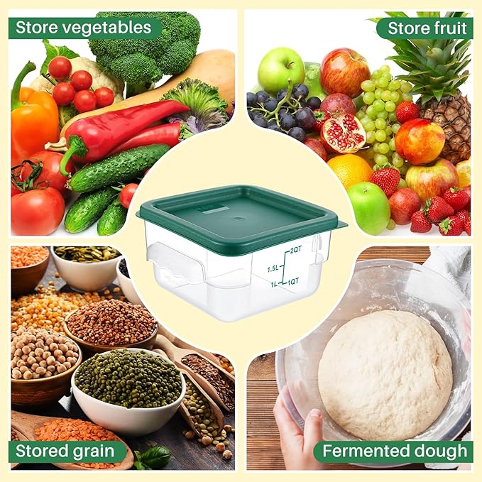 1 Pcs 2 Qt Square Food Storage Container with Lid, Clear Plastic Container with Lid and Scale in Green, Kitchen Organization Set for Home Kitchen, Restaurant Meal Prep