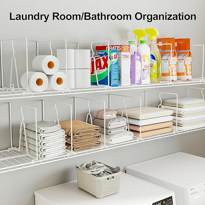 Wire Shelf Dividers for Closet: 16-inch Tall 12-inch Deep 6 Pack Wire Rack Accessories - Adjustable Purse Organizer for Sweaters Clothes Towels- Metal Linen Closet Pantry Separators