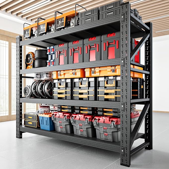 3000LBS Storage Shelves, 48" W Garage Shelving Heavy Duty Metal Adjustable Garage Shelves, Shelving Units Industrial Shelving for Warehouse, 48" W x 23.7" D x 70" H, Black