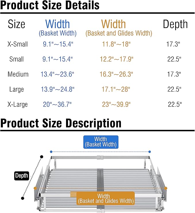 SUZLON 2Pack Expandable Pull Out Cabinet Organizer, 17.1~28" W x 22.5" D Heavy Duty Slide Out Shelves Adjustable Height Cabinet Pull Out Shelves,Expandable Width Spice Rack Organizer for Kitchen