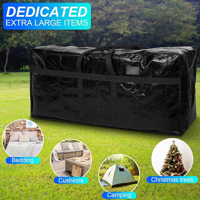 4 Pcs 66 Gallon Extra Large Moving Bags Heavy Duty Storage Bag with Strong Zipper Handle Foldable XXL Jumbo Storage Tote Packing Moving Box for College Dorm Travel Cloth Duffle (Black, Blue)