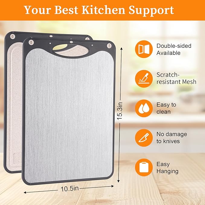 EFOWHEIF Titanium Cutting Boards, Double Sided Cutting Board For Kitchen,Food Grade Titanium And Wheat Straw PP, Large Size 15”×10”And Easy To Clean, Dark Gray