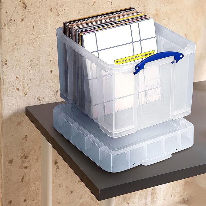 Really Useful Box 35 Liters Transparent Storage Container with Snap Lid and Clip Lock Handle for Lidded Home and Item Storage Bin, 6 Pack