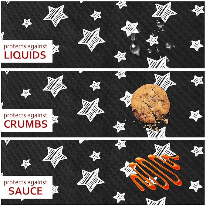 Large Splat Mat 54”x 72”Extra Large Waterproof Floor Mat with Non Slip Bottom, Baby Art Mat for Craft/Playtime/Mealtime on Table, Washable Portable Picnic Mat - Black Star, 4.5ft x 6ft