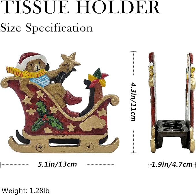 Linton Arts Cast Iron Napkin Holder for Table, Decorative Cocktail Napkin Holder with Bear Sleigh Design, Heavy Duty Napkin Dispenser for Paper Napkins, Kitchen Island Decor