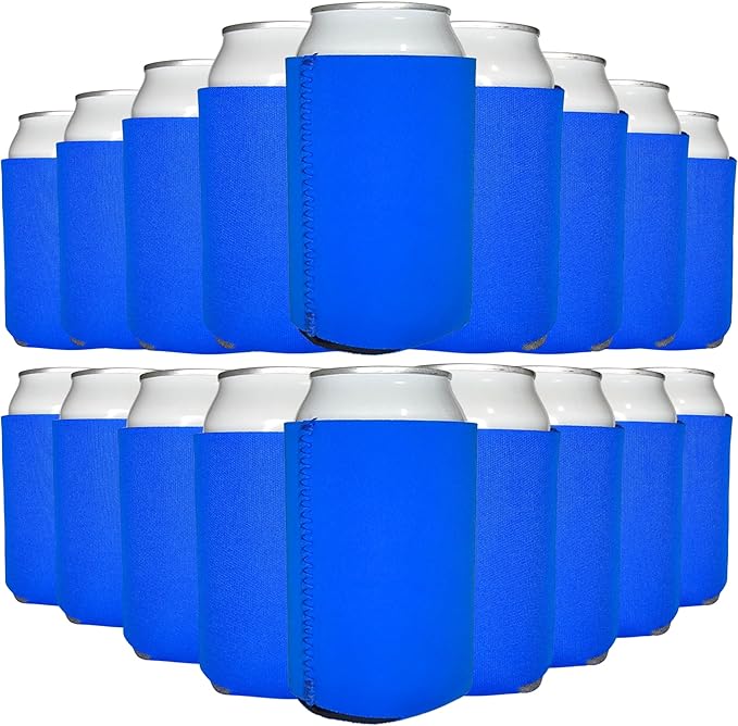 TahoeBay Neoprene Can Cooler Sleeves (50-Pack) Bulk Blank Sublimation Blanks for Vinyl Regular Size Plain Beer Coolers for Soda Cans & Bottles Black, White, Solid Color Set (Blue)
