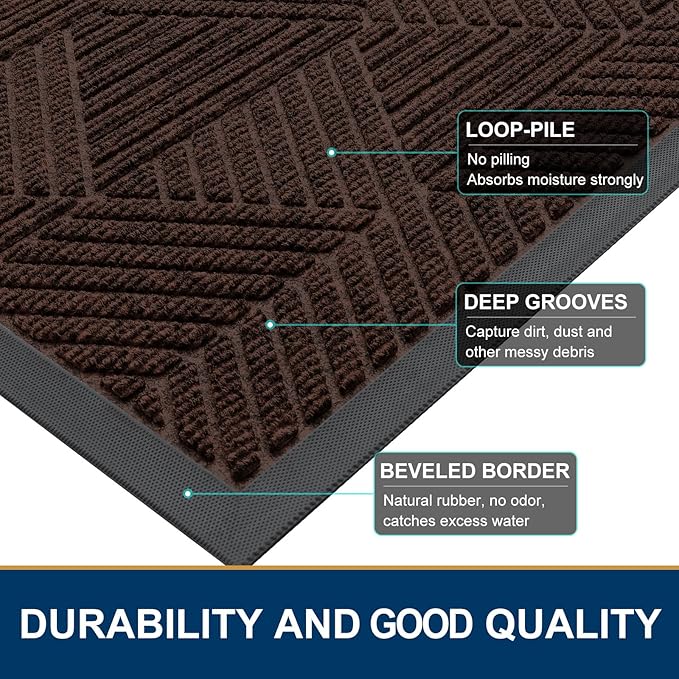 Smiry Half Circle Front Door Mat Outside Entrance, Heavy Duty Sturdy Natural Rubber Doormat, Trap Dirt and Moisture, Low Profile Mats for Indoor Outdoor Entry, Irregular Triangle (47x32, Dark Brown)