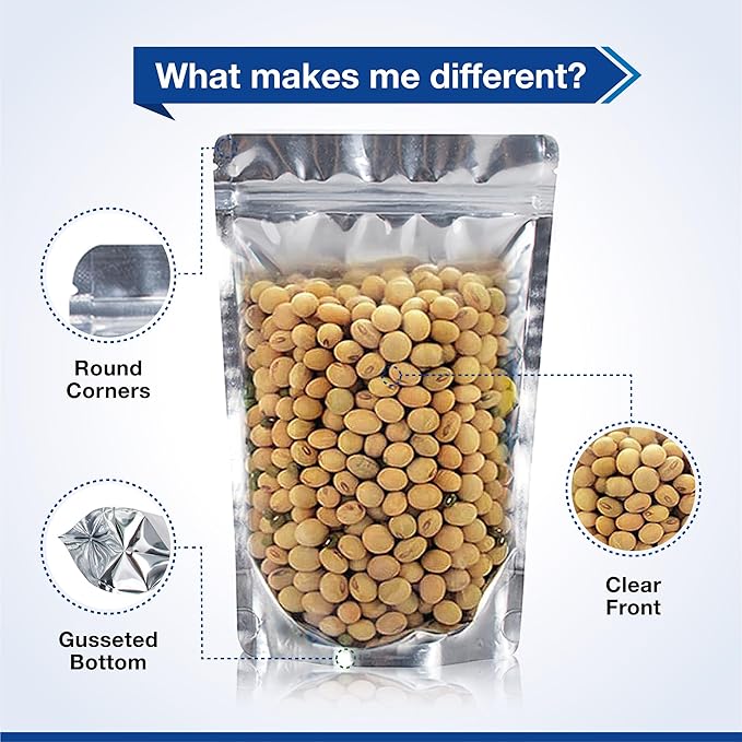 BELLE KR® 6x9 Mylar Bags Stand Up - Pack Of 100-7.5mil Thick - Clear Mylar Bags with See Through Window for Freeze Drying Food - Bonus Labels Included