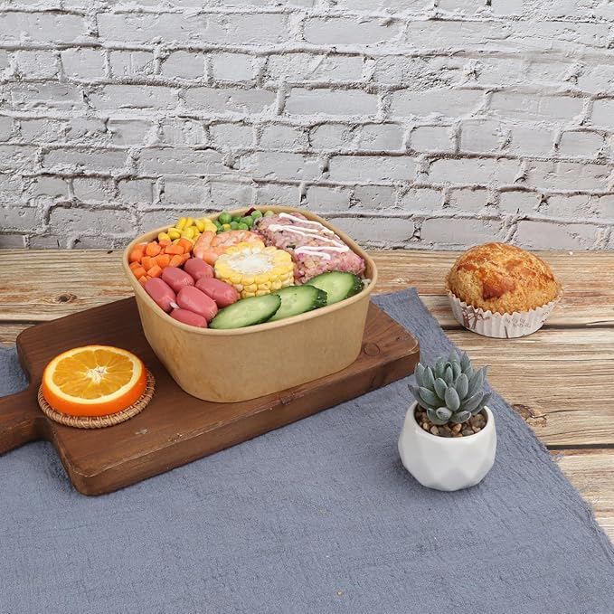 JAYEEY 40 oz Disposable Kraft paper bowls with lids,Food containers Soup Bowls Party Supplies Treat Bowls 50 Pack
