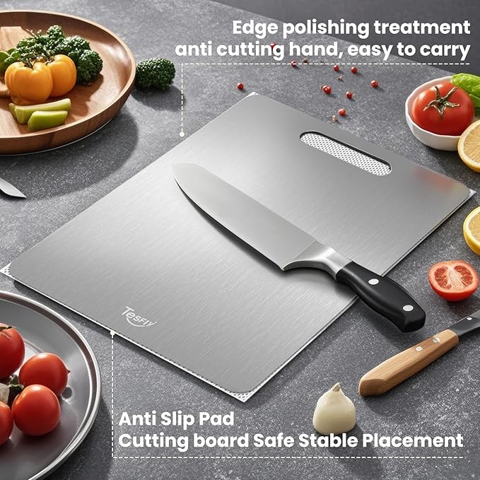 2 Pack Titanium Cutting Board-100% Pure Titanium Cutting Boards For Kitchen, Dishwasher Safe, Easy to clean, Double-sided food-grade Cutting Board For Meats, Fruits And Vegetables (18 * 12)