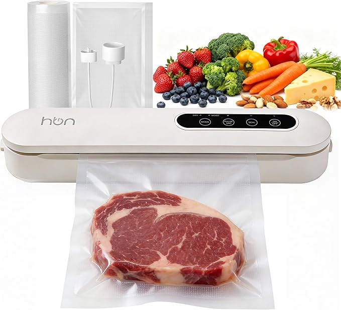 HBN Vacuum Sealer Machine, Automatic Food Sealing System, Dry & Moist Modes, Compact and Efficient, with Built-in Safety Features for Home & Kitchen Use