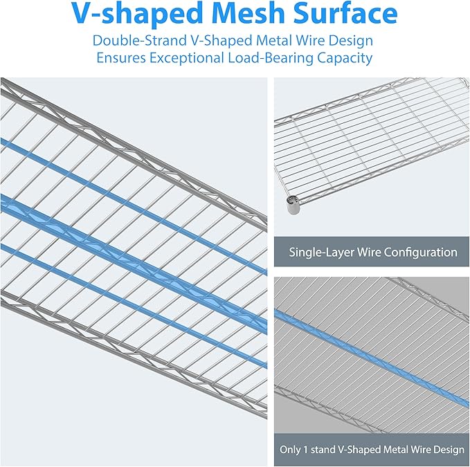 Homdox Heavy Duty Metal Shelves for Storage, 4 Tier Storage Racks and Shelving, Commercial Adjustable Wire Shelving Unit on Wheels, Garage Rack Pantry Shelves Kitchen Shelving, 18"x60"x72", Chrome