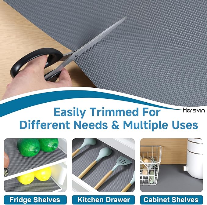 Hersvin Shelf Liners 16 in x 20 ft Thickened EVA Drawer Mats, Non-Adhesive Cupboard Pad, Kitchen Cabinet Lining Fridge Cushion (Gray Diamond, 40.7x610cm)