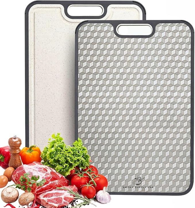 Titanium Cutting Board | Scratch Reduction Mesh | Double-Sided Pure Titanium and Wheat Straw | Anti Slip | Juice Groove | Stain Resistant | Food Grade | Easy to Clean | Smoky Supply USA