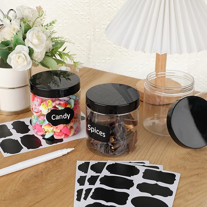 Zubebe 50 Pack 16 oz Plastic Jars with Lids Clear Plastic Mason Jars Airtight Containers Refillable Round Empty Container for Dry Food Storage, Cookie, Honey, Candy(Black)