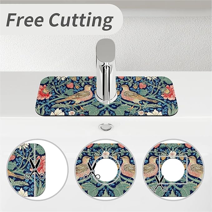 Kitchen Sink Splash Guard，strawberries and birds Faucet Mat Sink Gadgets-Super Absorbent Fast Drying Mat Drip Catcher for Kitchen, Bathroom,Sink Mat, Dish Drying Mat, Bathroom(15" X 5.5" )