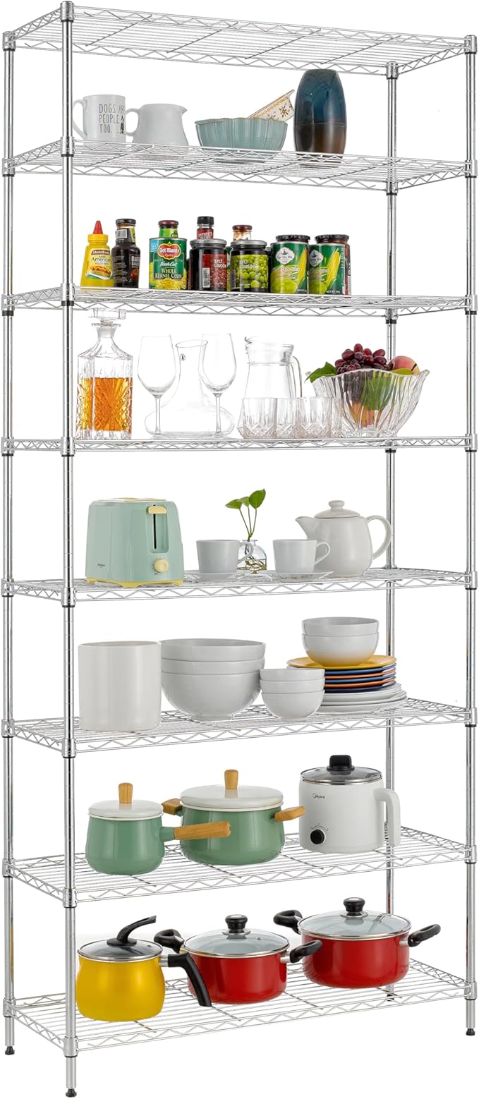 Finnhomy 8-Tier Wire Shelving Unit Adjustable Steel Wire Rack Shelving, 14x36x80 Inches 8 Shelves Metal Storage Rack, Pantry Shelves for Storage, Metal Garage Shelves with NSF Certified, Chrome