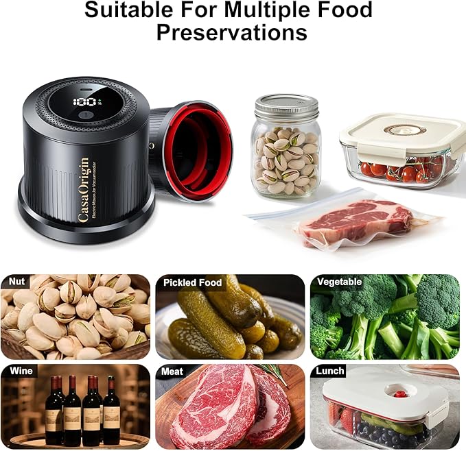 Electric Mason Jar Vacuum Sealer Kit for Wide & Regular Mouth Jars, Automatic Jar Sealer for Canning and Food Storage, Includes Lids