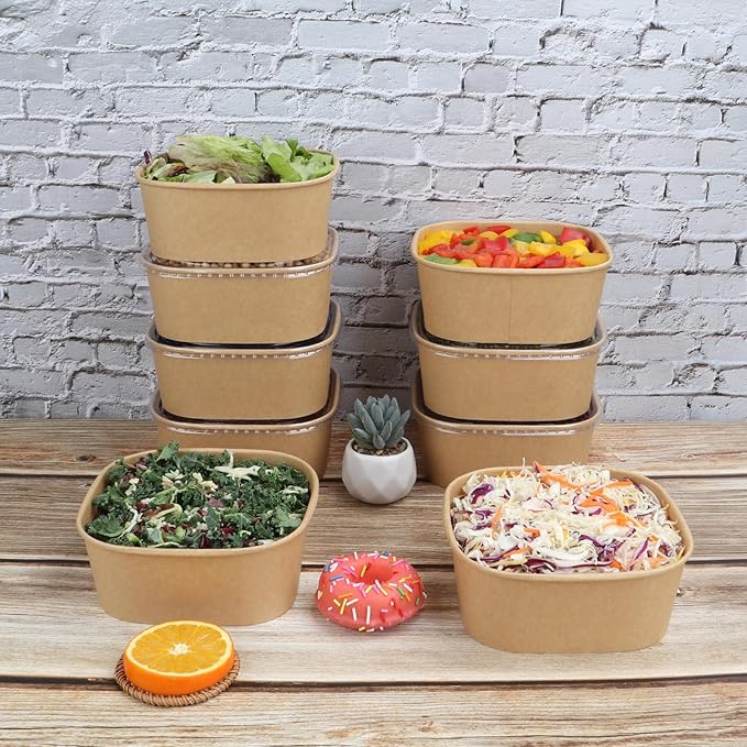 JAYEEY 40 oz Disposable Kraft paper bowls with lids,Food containers Soup Bowls Party Supplies Treat Bowls 50 Pack