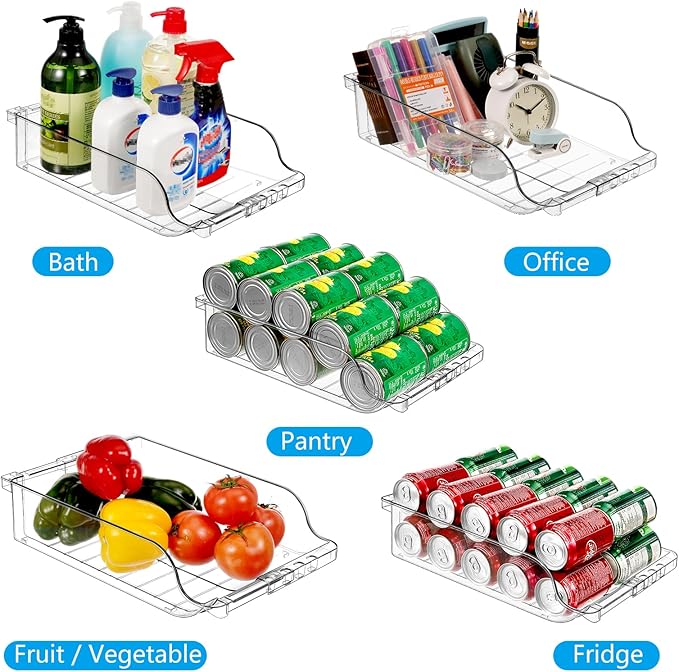 Refrigerator Organizers and Storage Width Adjustable Can Organizer for Refrigerator Expandable Soda Can Dispenser for Beer Seltzer Soda Pop Can Soda Organizer for Fridge Kitchen Pantry Clear