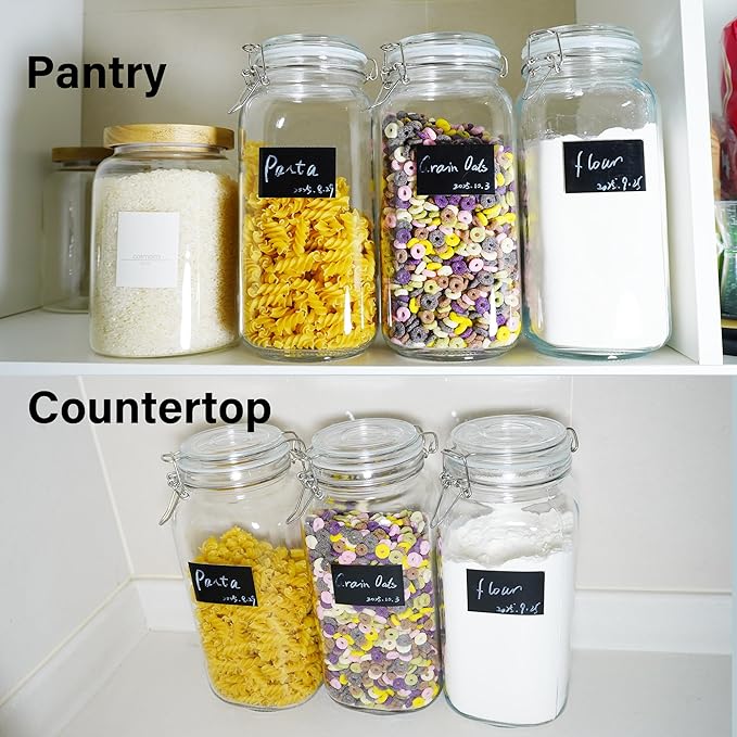 Large Glass Jars with Airtight Clamp Lid 78 OZ, 3 Pack Food Storage Jars Set – Thick Glass Canisters with Silicone Seal, Labels & Marker for Flour, Sugar, Coffee, Pasta, Pantry Organization