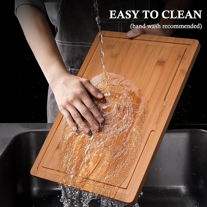 Empune Bamboo Cutting Board Set, Wood Cutting Boards for Kitchen with Holder Wooden Chopping Board for Meal Prep & Serving, Brown
