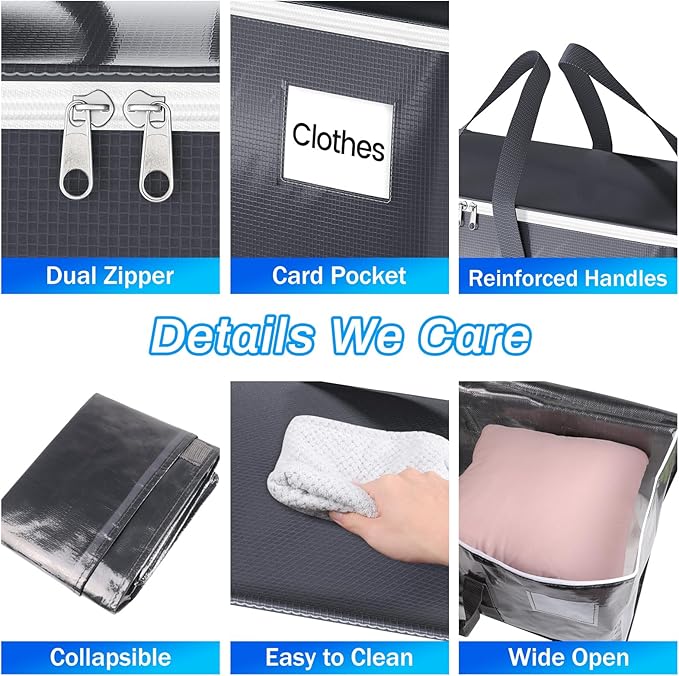 6 Pack Moving Bags Heavy Duty, Moving Boxes, Storage Bags with Zipper & Handles & Tag for College & Dorm Moving Supplies Grey Laundry Hamper Bag, Foldable Space-saving Totes (125L, Grey)