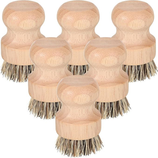 Nuenen 6 Packs Bamboo Dish Scrub Brushes Wooden Scrubbers Set Kitchen Dishwashing Scrubber with Natural Sisal Bristles for Iron Pot Pan Sink