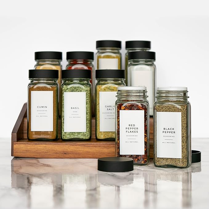 Modern White Spice Labels Stickers Preprinted Waterproof by Paper & Pear - Oil Resistant Kitchen Pantry Labels for Home Improvement - 2.25x1.25 Inches Pantry Stickers - Set of 80 (No Jars)