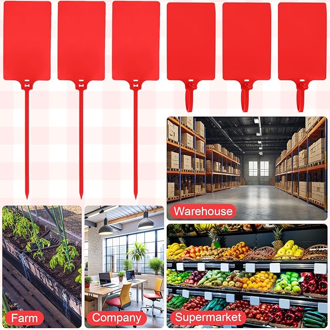 Chunful 500 Pcs Blank Plastic Tags Shipping Tags 3.94"x 2.36" Waterproof Sealing Shipping Labels Bulk Writable Hanging Tag Ties Sealing Strap Reusable Mark Labels for Keys Luggage Logistic(Red)