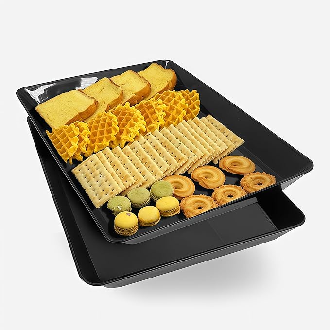 AMGBZT Serving Tray Platter, 2 Pcs Food Tray for Veggie Fruit Snack Dessert Cookie Cheese, Food Trays for Party Supplies Display, Plastic Platters for Serving Food, Large Trays, BPA Free