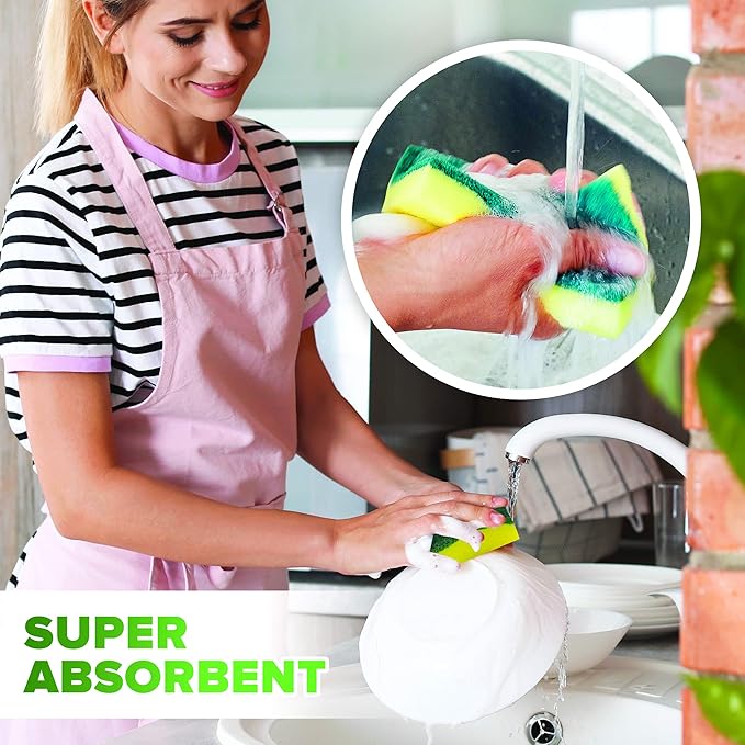 (24 Pack) Heavy Duty Scrub Sponges by SCRUBIT – Kitchen Dish, Sink and Bathroom Cleaning Scrubber Sponge - with Non-Smell Scouring Pad [New Packaging]